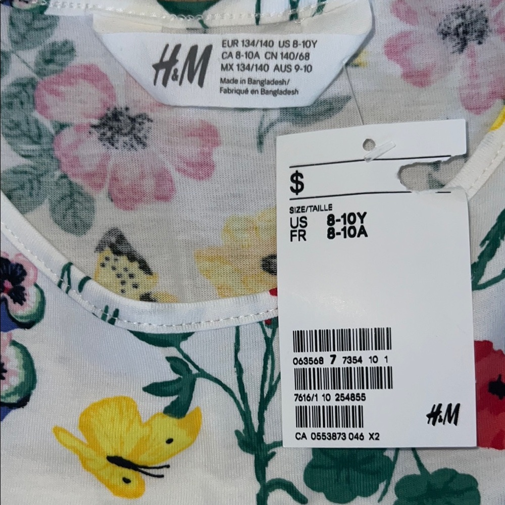 🛍️ 4 for $20 🛍️ - NWT - H&M Kids Floral Dress - White with Multicolour - Picture 2 of 4